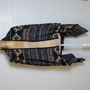 Ruff Hewn Small Open Front Western Aztec Geometric Design Cardigan